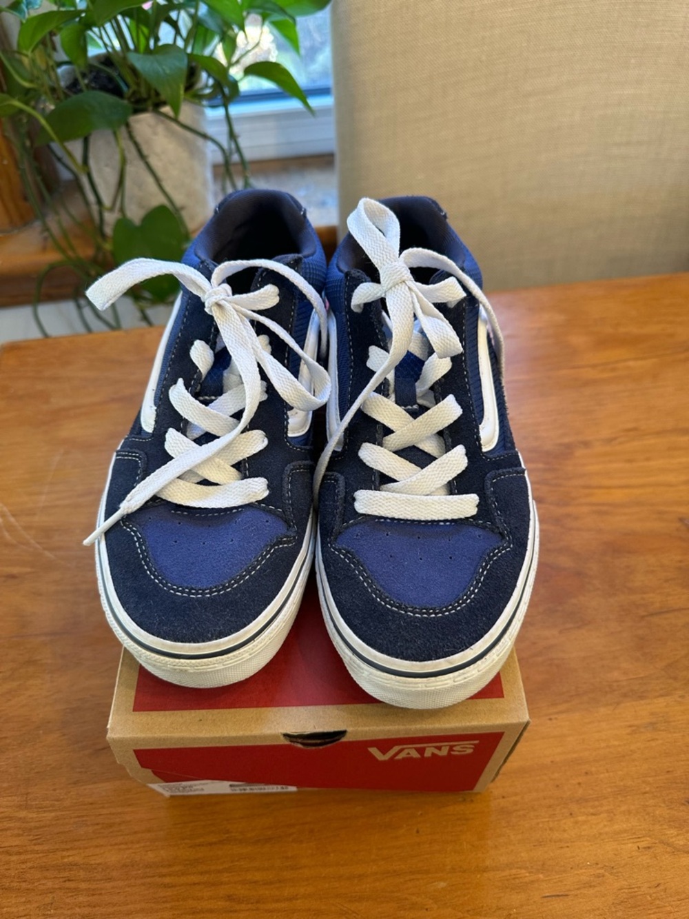 Vans Kids Navy and White Lace-Up Skate Sneakers